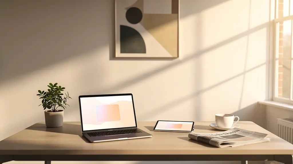 Modern office setting showing multiple devices displaying embassy updates and alerts