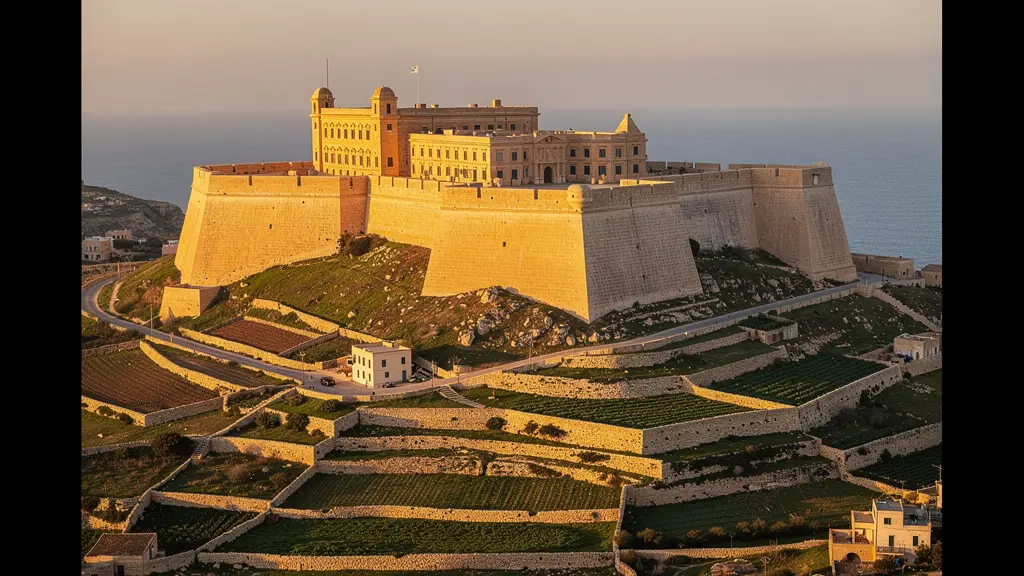 Vue aérienne de la Citadelle de Victoria à Gozo montrant les fortifications des Chevaliers