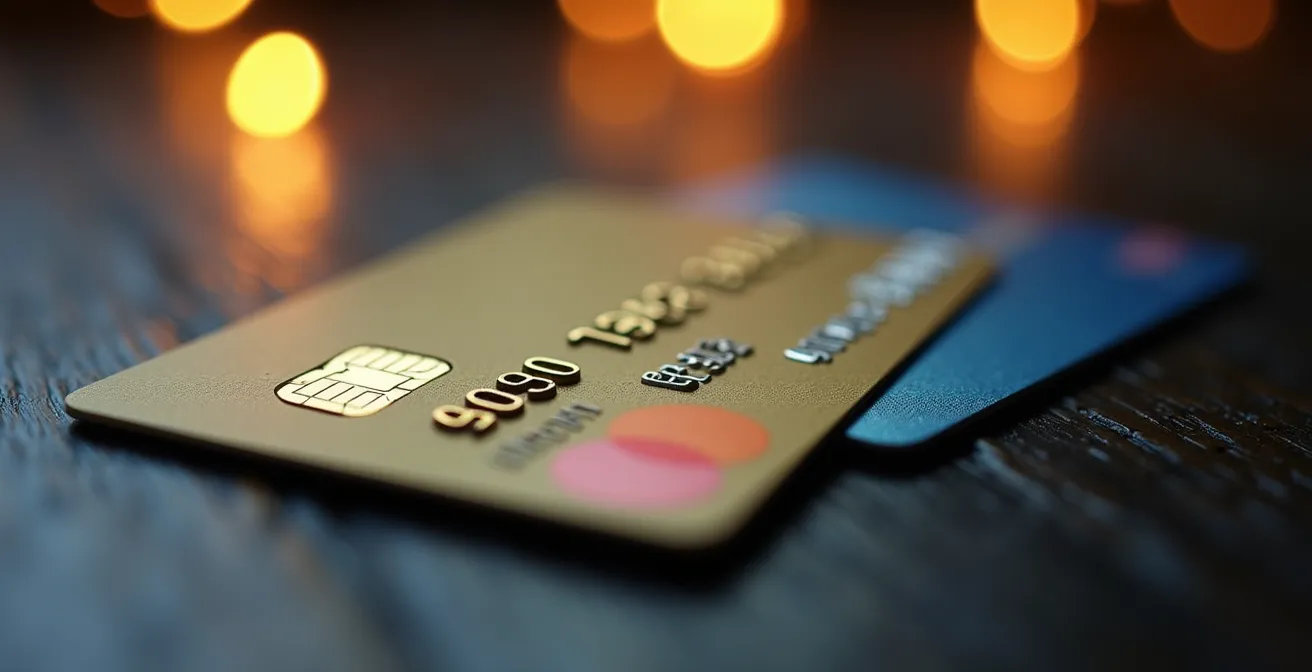 Credit and debit cards on rental agency desk showing payment options