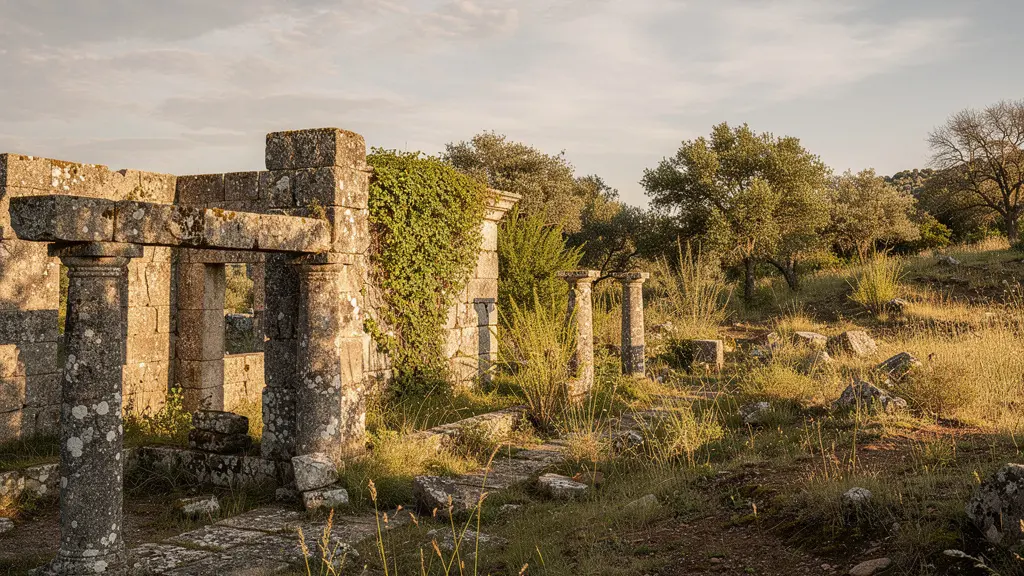 Paysage minimaliste montrant la transition entre patrimoine bâti et naturel
