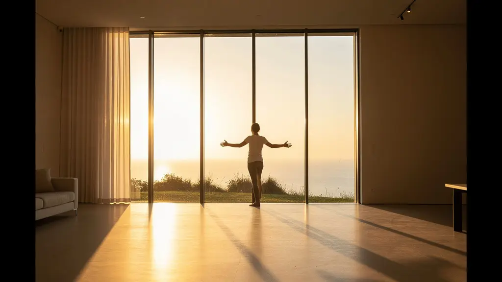 Personne exposée à la lumière naturelle du matin près d'une fenêtre
