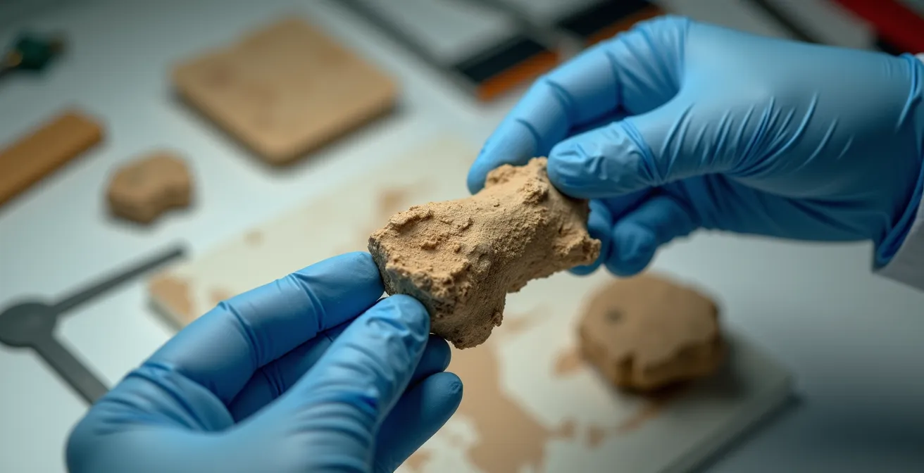 Professional osteoarchaeologist carefully studying ancient bones in laboratory setting