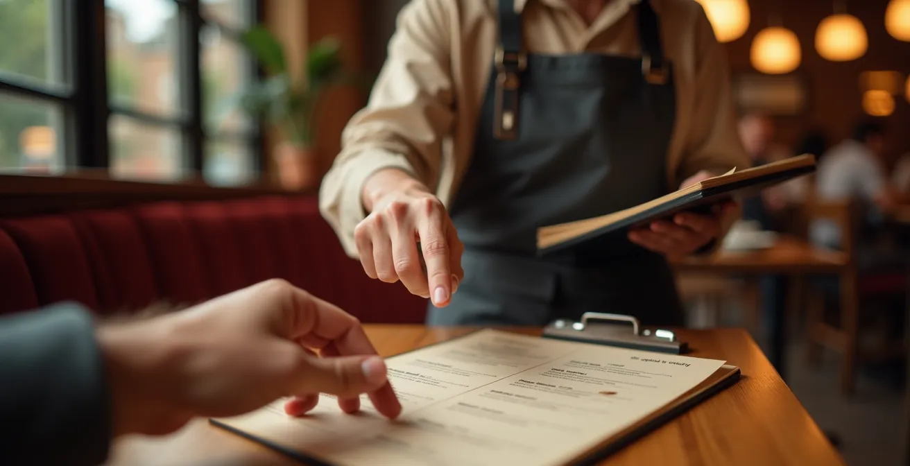 Restaurant table setting with bilingual Vietnamese-English menu